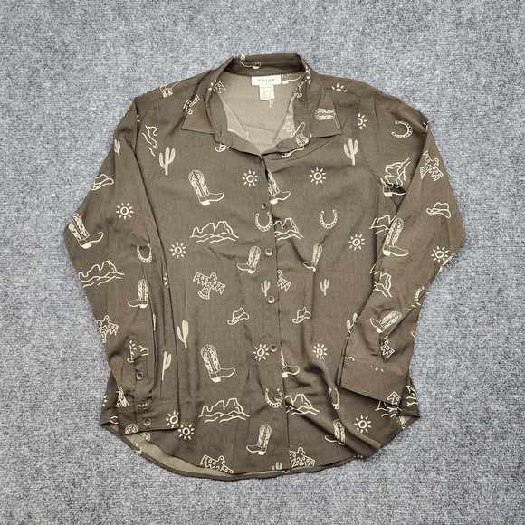 Ariat Tops - Ariat Shirt Womens Medium Brown Western Desert Print Button Front Long Sleeve